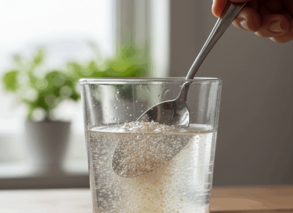 Flohsamenschalen in Wasser