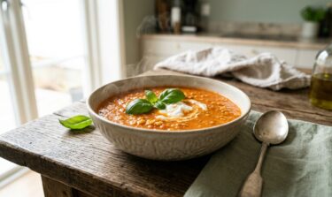 Tomaten-Linsen-Suppe-mit-frischem-Basilikum
