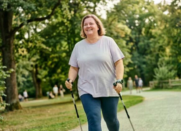 KI-generiert: Frau Nordic Walking