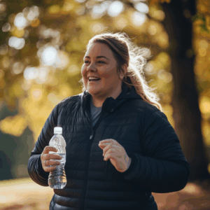 Frau in Park mit Wasserflasche