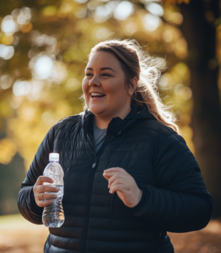 Frau in Park mit Wasserflasche