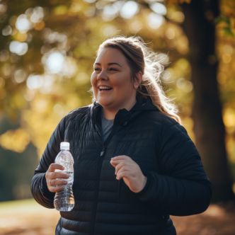 Frau in Park mit Wasserflasche