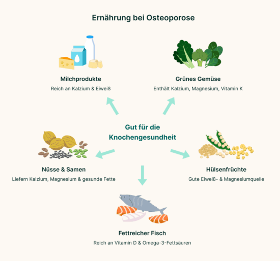 Eine Infografik über eine geeignete Ernährung bei Osteoporose.