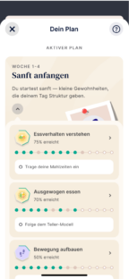 Oviva Persönlicher Plan App Screen
