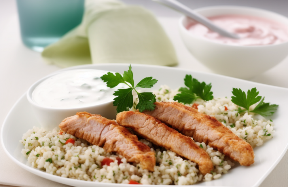 Putenpfanne mit Bulgur, Paprika und Kräuterjoghurt | Oviva AG