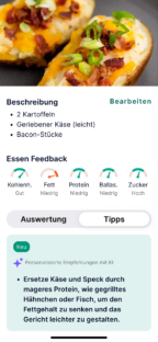 App Screen, der Mahlzeitenbewertung zeigt