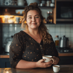 Junge Frau in ihrer Küche trinkt einen Tee