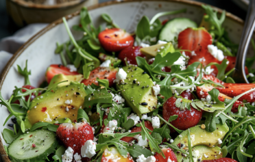 Sommerlicher Salat mit Erdbeeren, Gurke, Avocado & Feta