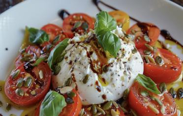 Tomaten-Burrata-Salat mit Basilikum & gerösteten Kernen