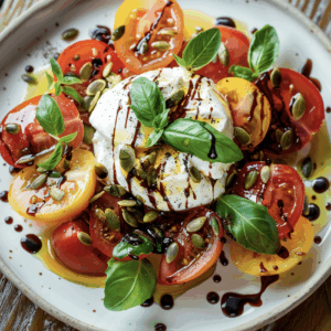 Tomaten-Burrata-Salat mit Basilikum & gerösteten Kernen