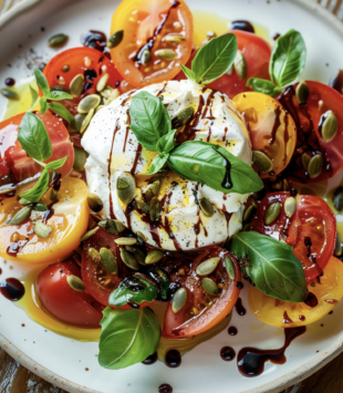 Tomaten-Burrata-Salat mit Basilikum & gerösteten Kernen