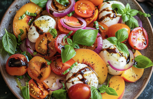 Sommerlicher Pfirsich-Tomaten-Salat mit Mozzarella