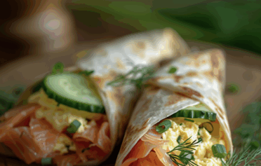 Räucherlachs-Rührei-Wrap mit Gurke & Kräutern