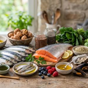 Platte aus allen Natürlichen Omega 3 Quellen wie Fisch, Nüsse etc