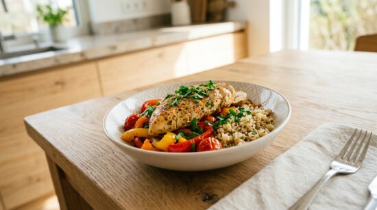 Hähnchenbrust mit Paprika-Tomaten-Gemüse & Quinoa