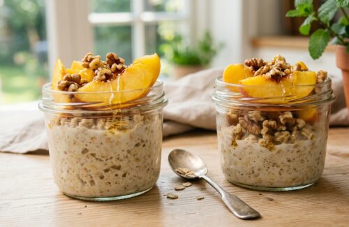 Overnight Oats mit Pfirsich & Walnüssen