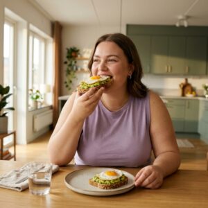 frau isst avocadotoast