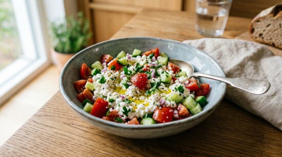 hüttenkäse mit gurke und tomate