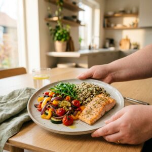 gesunder teller mit mittagessen