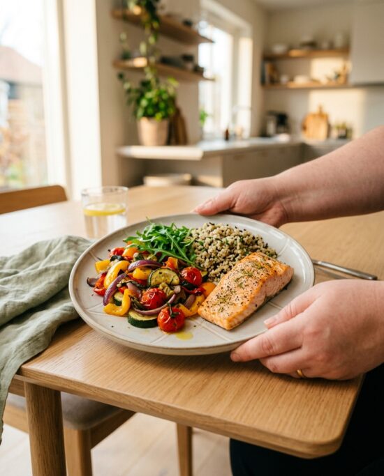 gesunder teller mit mittagessen