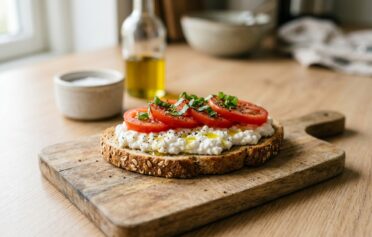toast mit hüttenkäse und tomate
