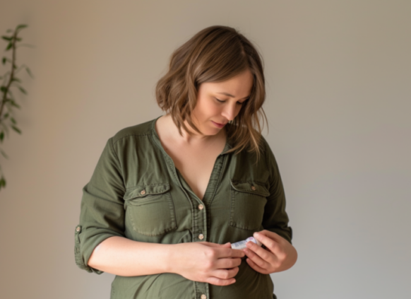 Woman looking at medication