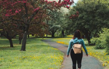 Person walking through park