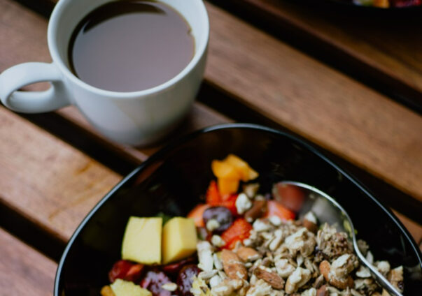 Bowl of high-fibre muesli with fruit