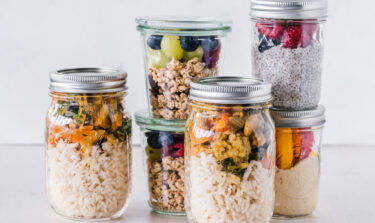 Jars with healthy prepared meals