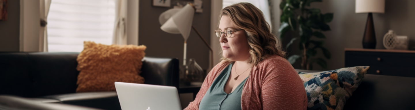 Woman researching on laptop