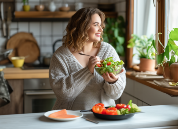 Woman eating a salad