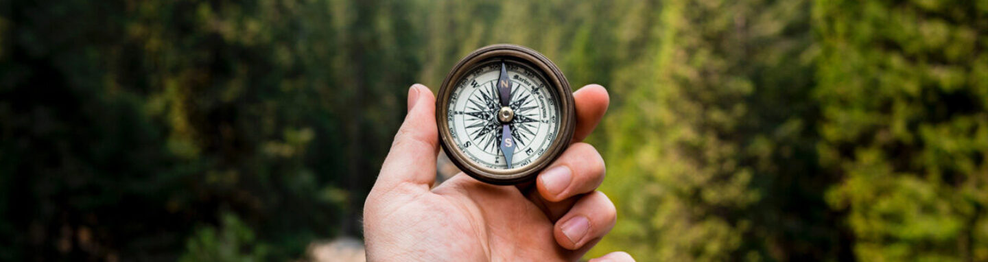 Hand holding a compass in nature