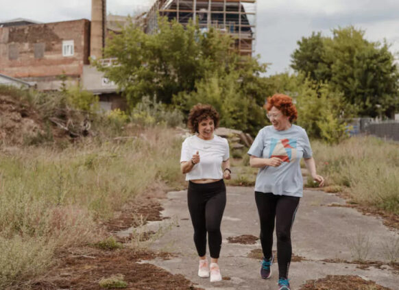 Two women running