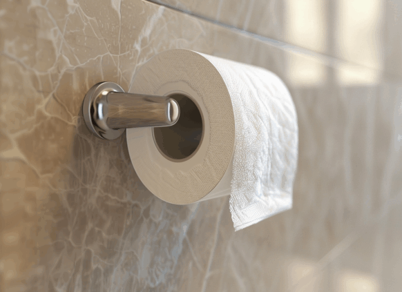 Toilet paper roll on holder in modern bathroom