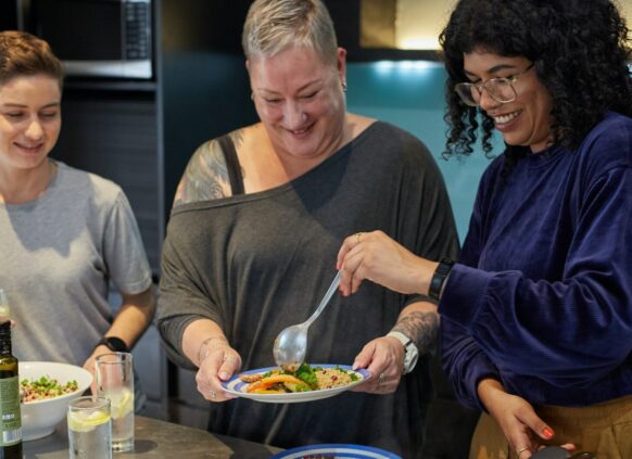 Friends sharing a healthy meal together