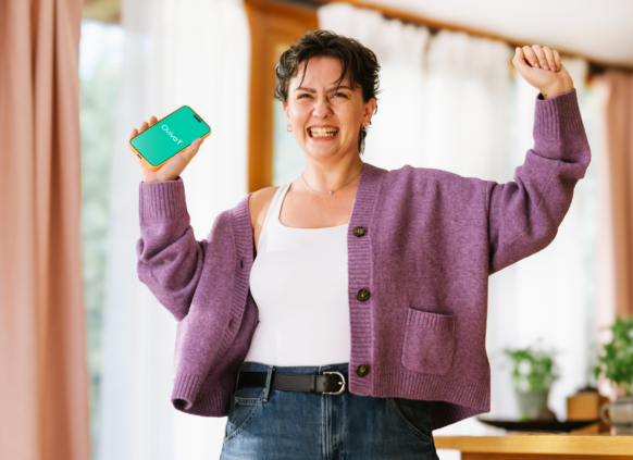 Woman happy losing weight with Oviva app