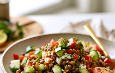 Healthy lentil salad in a bowl